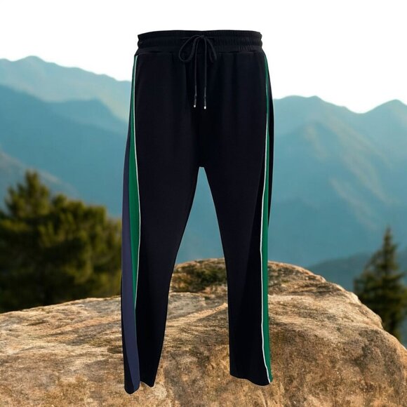 Karl Lagerfeld Paris Black Jogger Pants With Green & Purple Side Stripes Drawstr - Picture 1 of 10